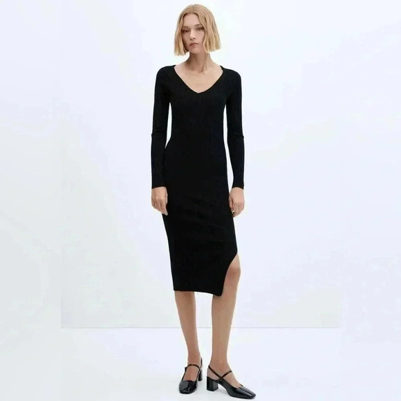 Mango Knit Goleta  Dress in Black NWT - Picture 1 of 12